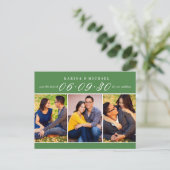 Moderne groene fotocollage save the date aankondigingskaart (Staand voorkant)