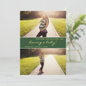 Moderne groene fotocollage zwangerschapsaankondigi aankondiging (Staand voorkant)