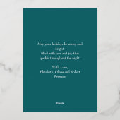 Moderne groene fotokerstgroet met goud folie feestdagenkaart (Achterkant)