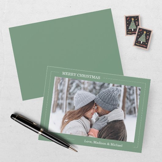 Moderne groene fotokerstkaart kaart
