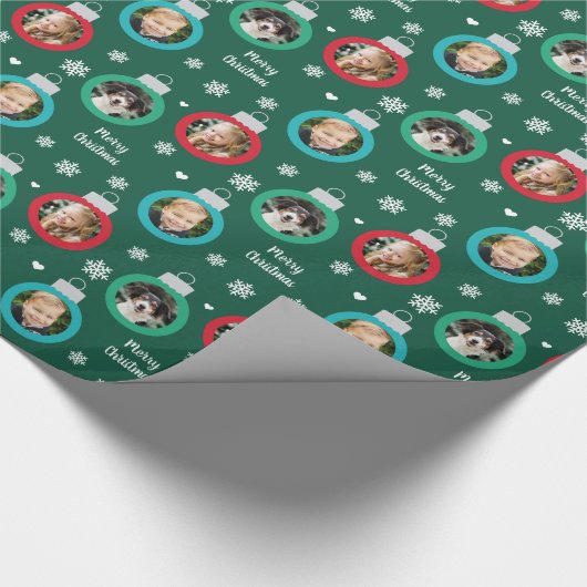 Moderne groene fotoversieringen, aangepast kerstfe cadeaupapier (Hoek)