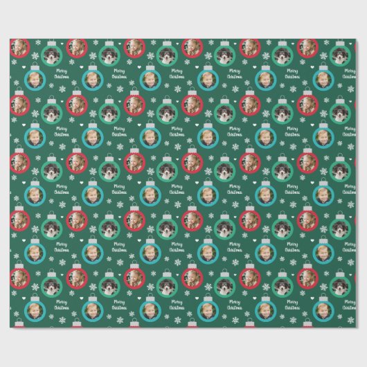 Moderne groene fotoversieringen, aangepast kerstfe cadeaupapier (Vlak)