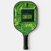 Moderne groene gedrukte schakeling microchip nerd pickleball paddle (Voorkant)