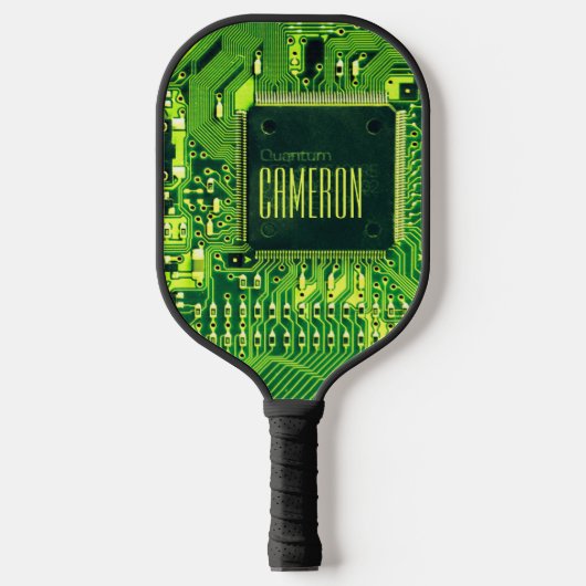 Moderne groene gedrukte schakeling microchip nerd  pickleball paddle (Voorkant)