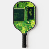 Moderne groene gedrukte schakeling microchip nerd pickleball paddle (Achterkant)