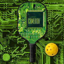 Moderne groene gedrukte schakeling microchip nerd  pickleball paddle