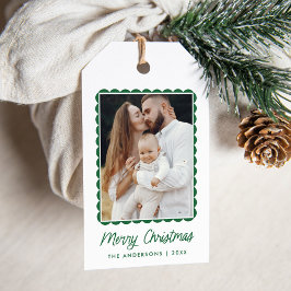 Moderne groene gegolfde fotolijst vakantiefoto cadeaulabel