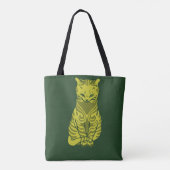 Moderne Groene Gele Grappige Kattenzin Huisdier Sc Tote Bag (Achterkant)
