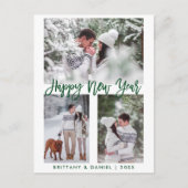 Moderne, groene, gelukkig nieuwjaars penseelscript briefkaart (Voorkant)