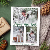 Moderne, groene, gelukkig nieuwjaars penseelscript briefkaart