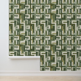Moderne groene geometrische accentwand voor Airbnb Behang