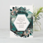 Moderne groene geometrische bridale doucheuitnodig kaart (Staand voorkant)
