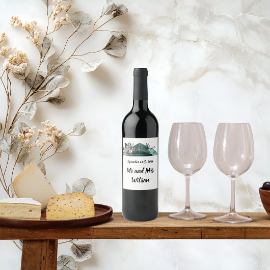 Moderne groene geometrische ontwerpopdradenlabel wijn etiket