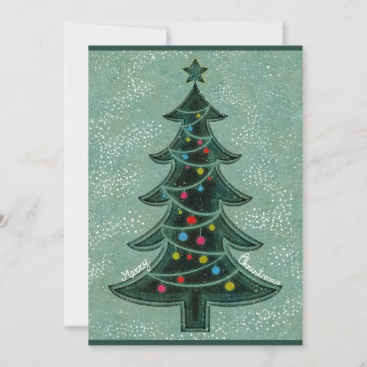 Moderne groene geometrische vrolijke kerstboom fot feestdagenkaart (Voorkant)