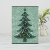 Moderne groene geometrische vrolijke kerstboom fot feestdagenkaart (Staand voorkant)