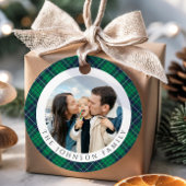 Moderne groene geruite foto Kerstmis Bedankjes Labels