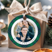 Moderne groene geruite foto Kerstmis Bedankjes Labels
