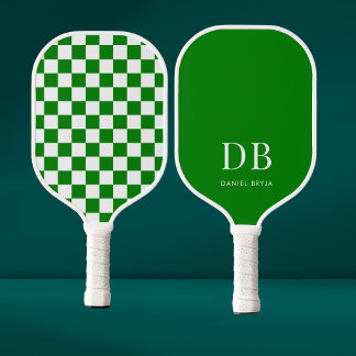 Moderne Groene Geruite Monogram Pickleball Paddle