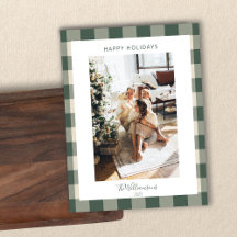 Moderne groene geruite rustieke kerstfoto