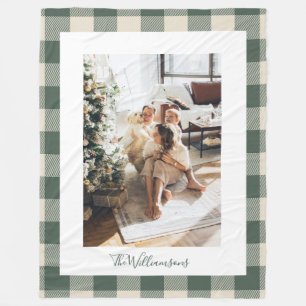 Moderne groene geruite rustieke kerstfoto fleece deken
