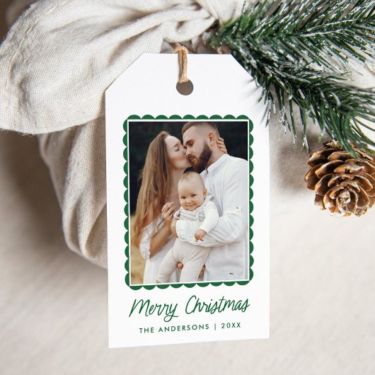 Moderne groene geschulpte Lijst vakantiefoto Cadeaulabel