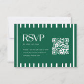 Moderne groene gestreepte afstudeerfeest QR-code RSVP Kaartje (Voorkant)