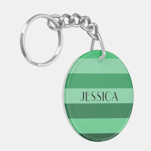 Moderne groene gestreepte naam sleutelhanger (Voorkant Links)