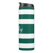 Moderne groene gestreepte scriptnaam thermosbeker (Geroteerd rechts)