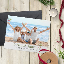 Moderne groene gezinsfoto kerstkaart feestdagen kaart
