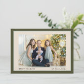 Moderne groene gezinsfoto prettige feestdagen feestdagenkaart (Staand voorkant)