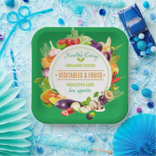 Moderne, groene, gezonde voeding papieren bordje (Feest)