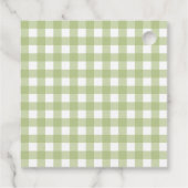 Moderne Groene Gingham Dwaze Gans Baby Shower Bedankjes Labels (Achterkant)