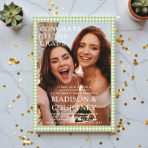 Moderne groene Gingham foto afstudeerfeest