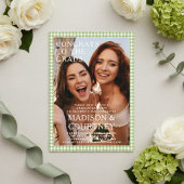 Moderne Groene Gingham Fotoafstudeerfeest Acryl Uitnodigingen