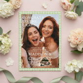 Moderne Groene Gingham Fotoafstudeerfeest Acryl Uitnodigingen