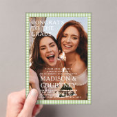 Moderne Groene Gingham Fotoafstudeerfeest Acryl Uitnodigingen (Insitu (Draagbaar))