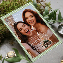 Moderne Groene Gingham Fotoafstudeerfeest Kaart