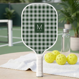 Moderne Groene Gingham Monogram Vastgestelde Bedri Pickleball Paddle