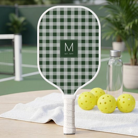 Moderne Groene Gingham Monogram Vastgestelde Bedri Pickleball Paddle
