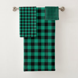 Moderne groene gingham patroon bad handdoek