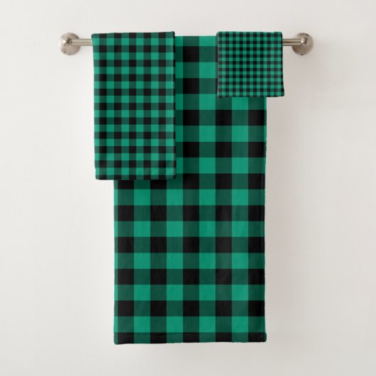 Moderne groene gingham patroon bad handdoek (Insitu)