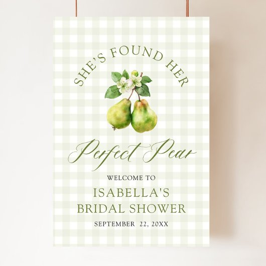 Moderne groene Gingham Perfect Pear Bruiloftsborre Poster