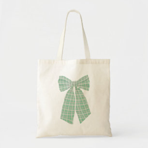 Moderne  groene gingham romantische kokettenstrik tote bag