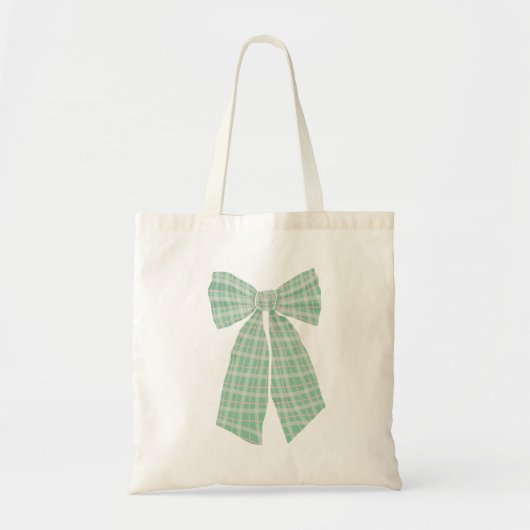 Moderne  groene gingham romantische kokettenstrik tote bag (Voorkant)