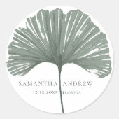 Moderne Groene Ginkgo Monogram Huwelijk Ronde Sticker (Voorkant)
