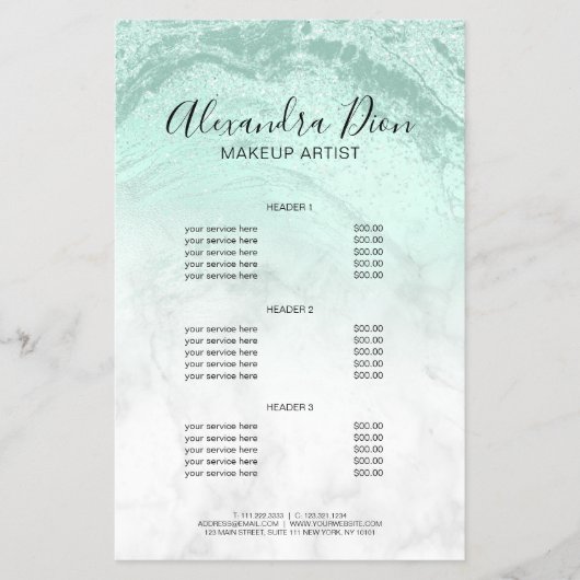 Moderne groene glimmer marmer make-up artiest flyer (Voorkant)