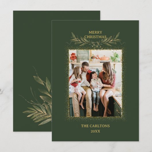 moderne groene glitter kerst feestdagenkaart (Voorkant / Achterkant)