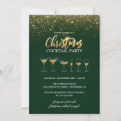 Moderne groene glitter kerstcocktailparty kaart (Voorkant)