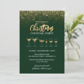 Moderne groene glitter kerstcocktailparty kaart (Staand voorkant)