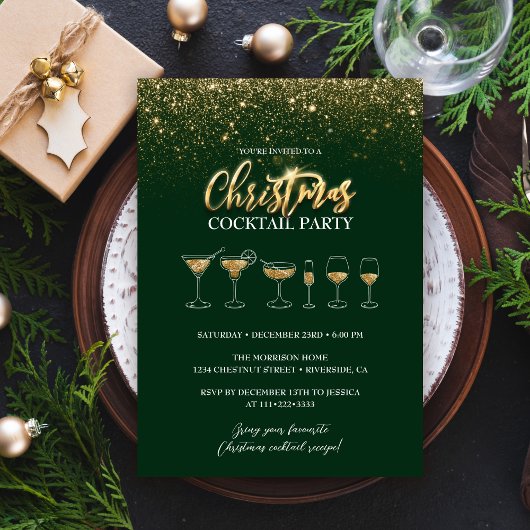 Moderne groene glitter kerstcocktailparty kaart